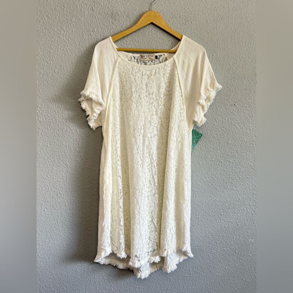 NWT Bad Little Country Girl Cotton‎ Linen Lace Shift Dress Size Large